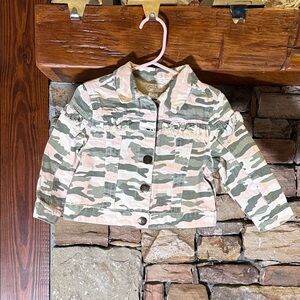 Mud Pie- Camo Ruffle Button-Up Jacket